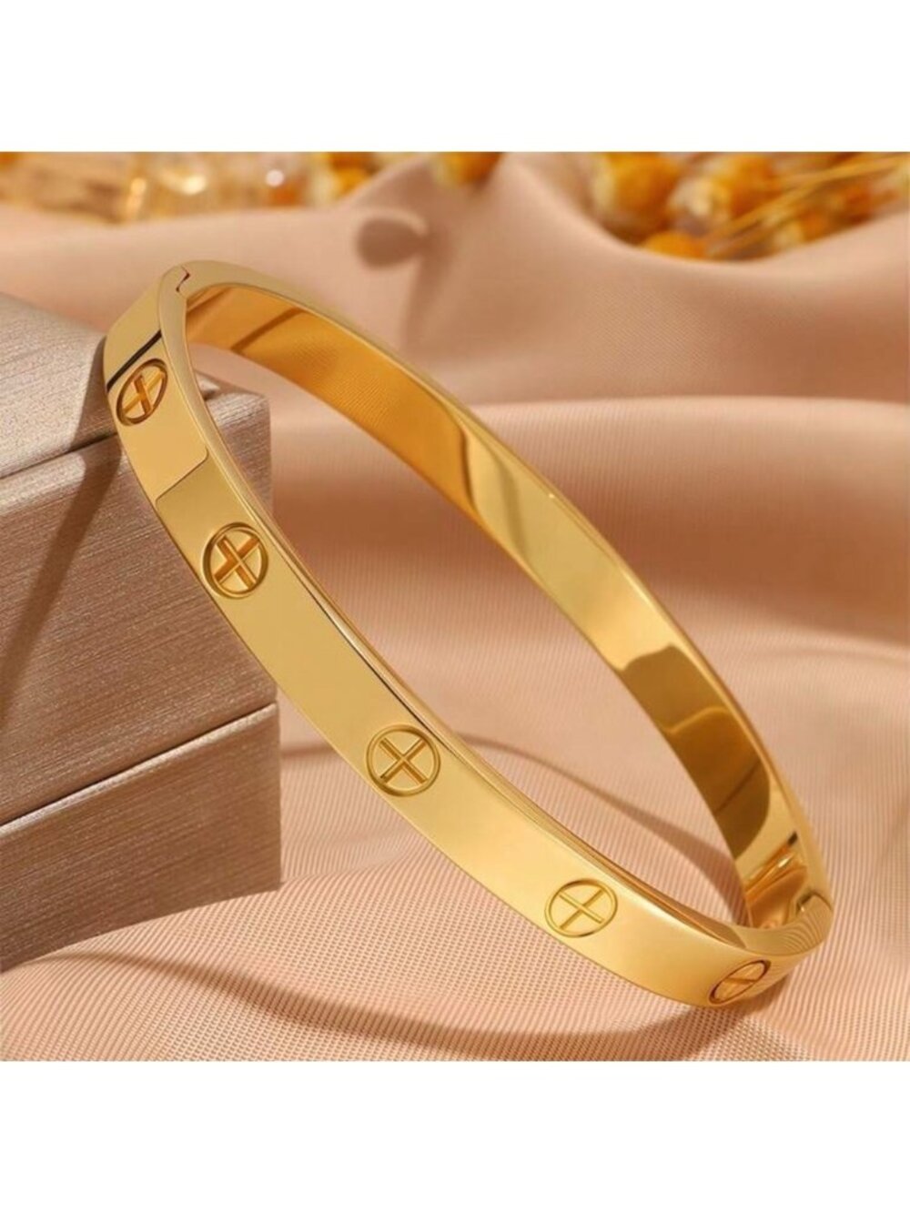 18K Gold Plated Screw Cross Design Bracelet Tarnish Resistant
